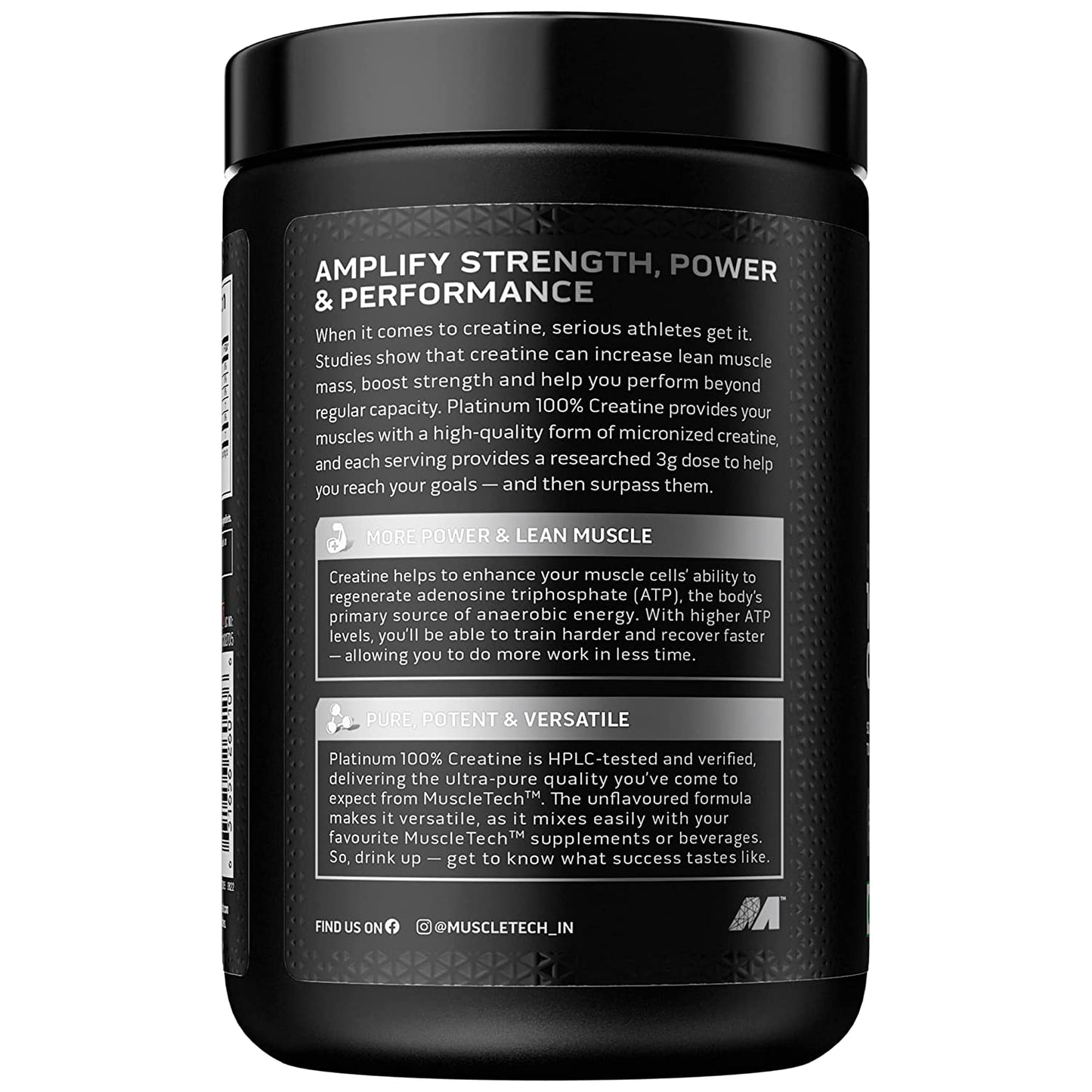 MuscleTech Platinum 100% Creatine Powder (Unflavoured - 250 Gram, 83 Serves)