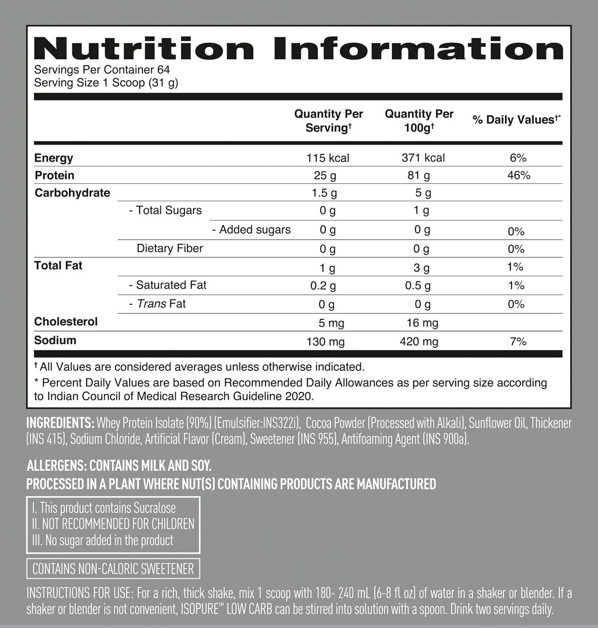 Isopure Low Carb Whey Protein Isolate Powder 2 kg
