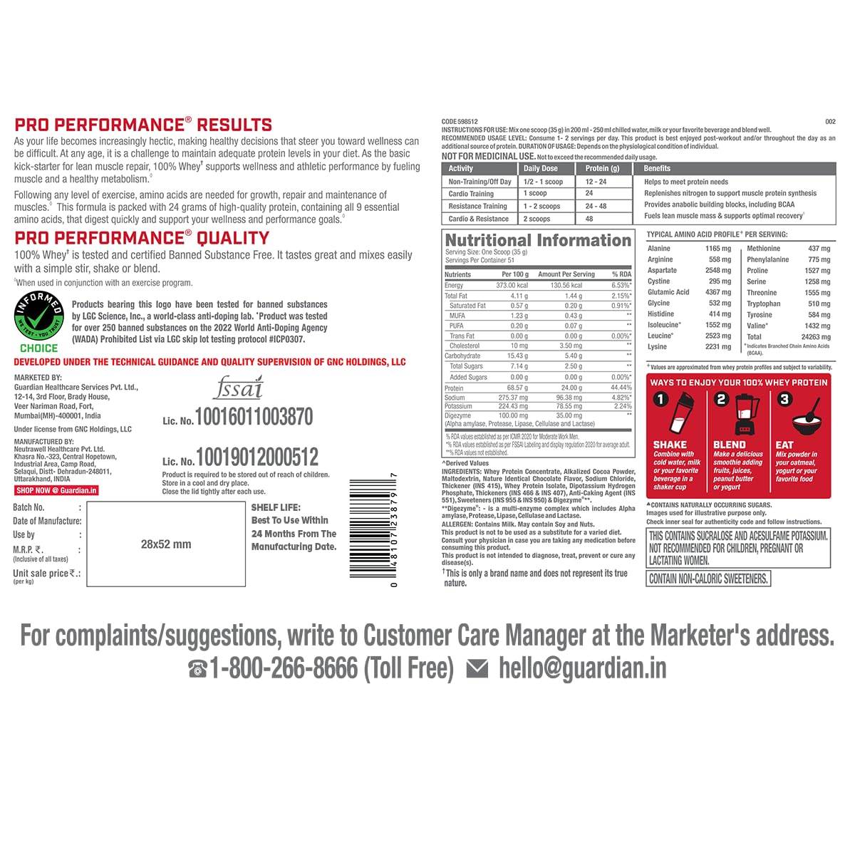 GNC Pro Performance 100% Whey Protein 1.81 Kg