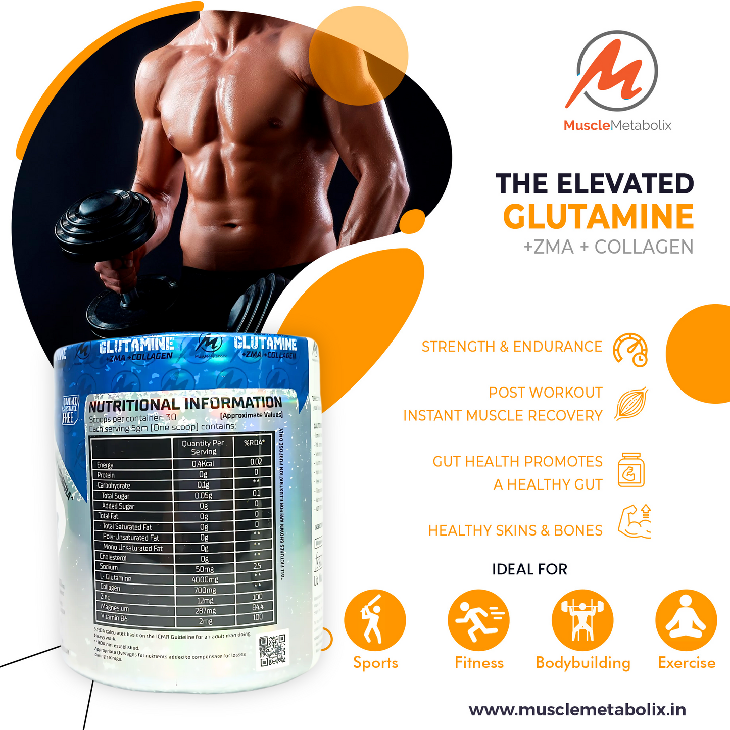 Muscle Metabolix Glutamine+ZMA+Collagen 30 Serving