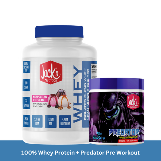 Jacks Nutrition 100% Whey Protein + Predator Pre Workout Combo