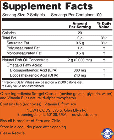 Now Foods Omega 3 Fish Oil 200 Softgel