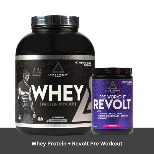 Lazar Angelov Whey Protein + Revolt Pre Workout Combo